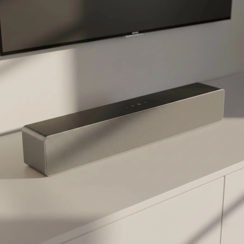 Soundbar and subwoofer setup in a modern living room