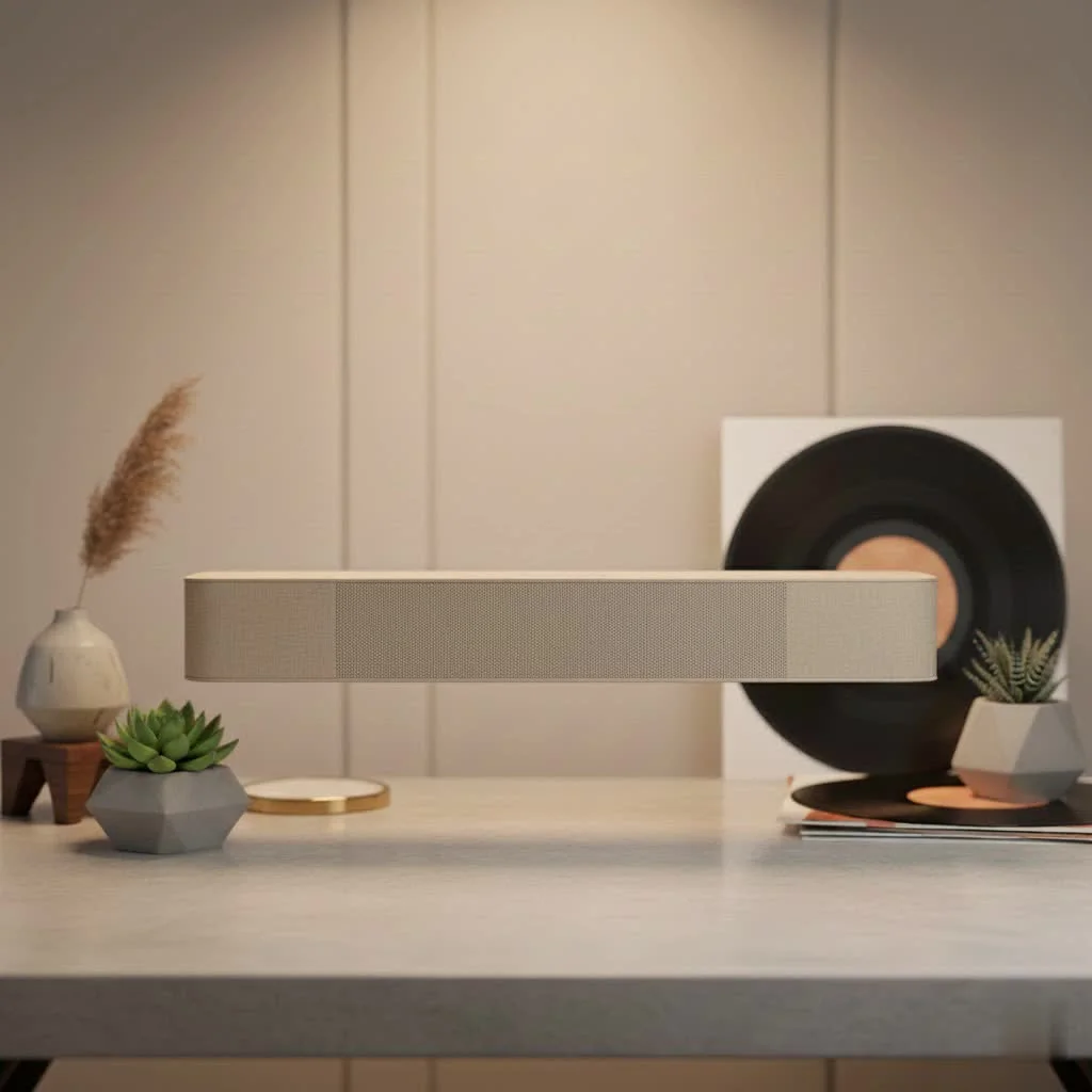 Soundbar and subwoofer setup in a modern living room