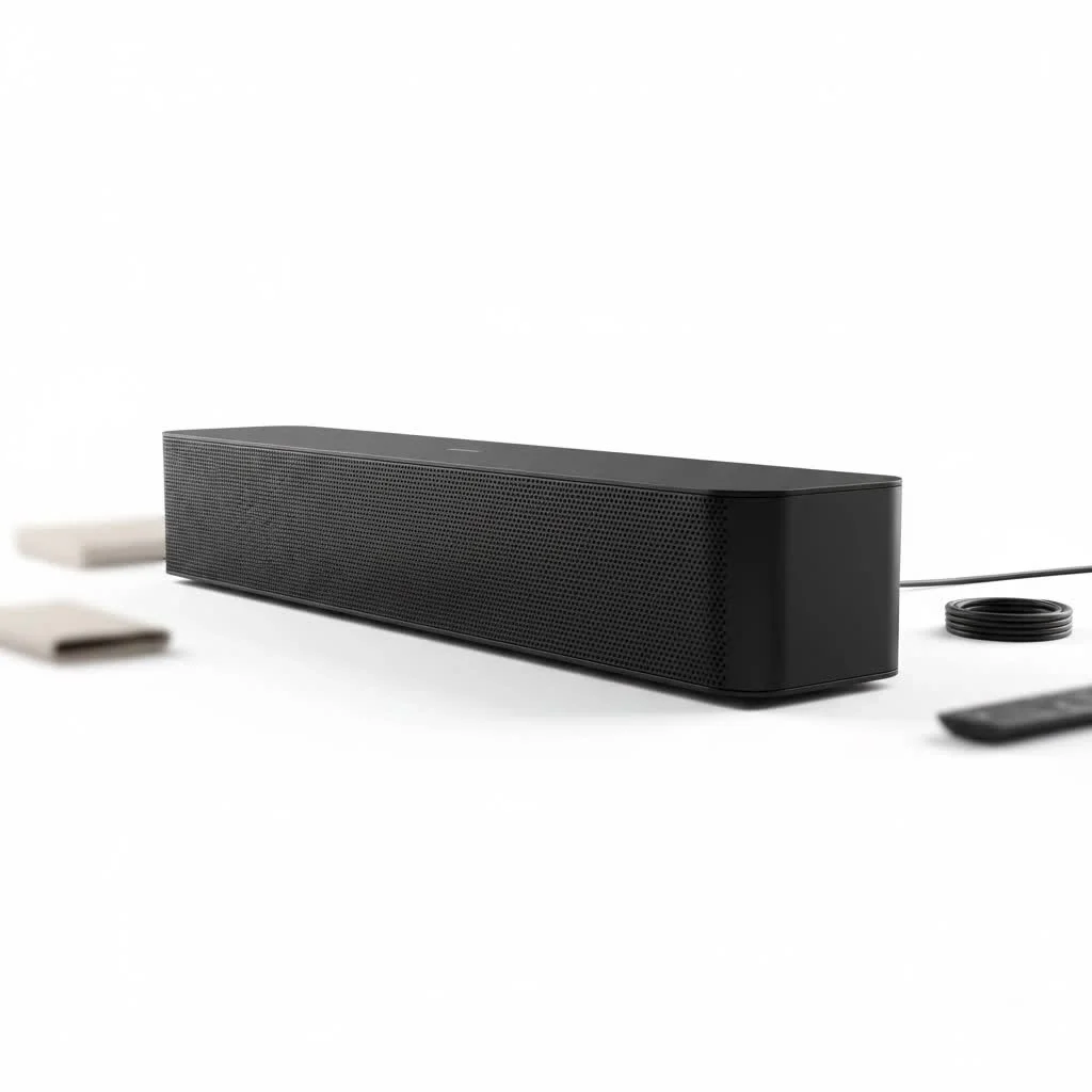 RCA sound bar positioned below a television screen