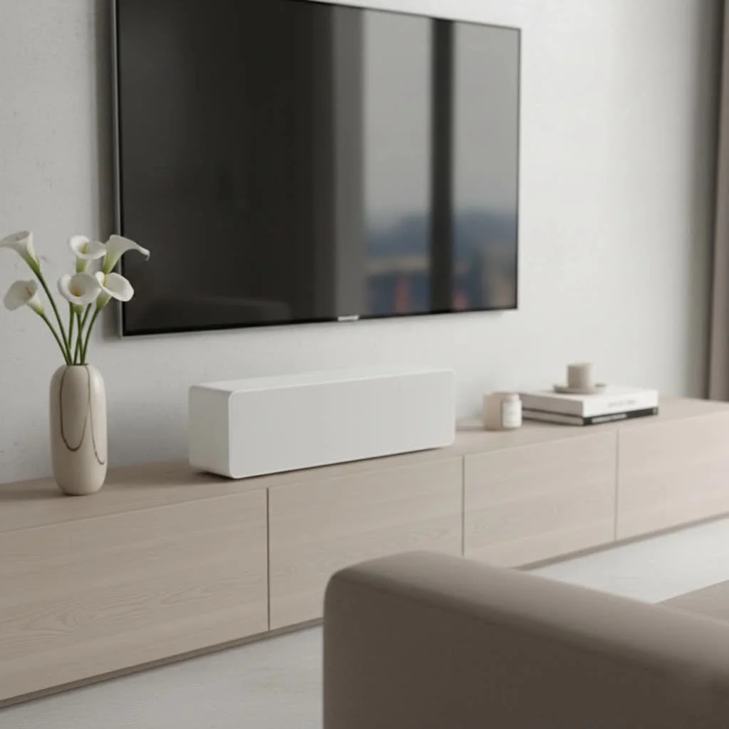 Samsung soundbar and TV in a modern living room