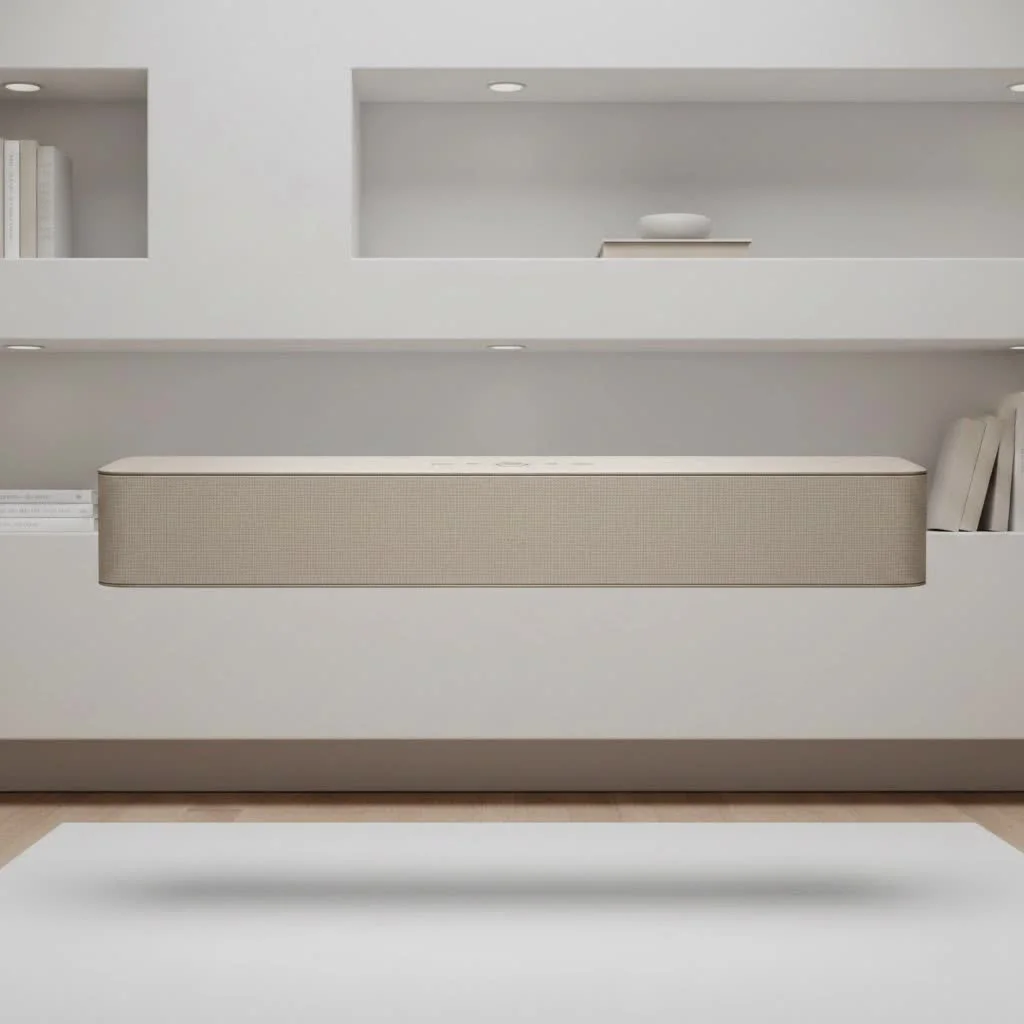 Samsung soundbar with a sleek design in a modern living room