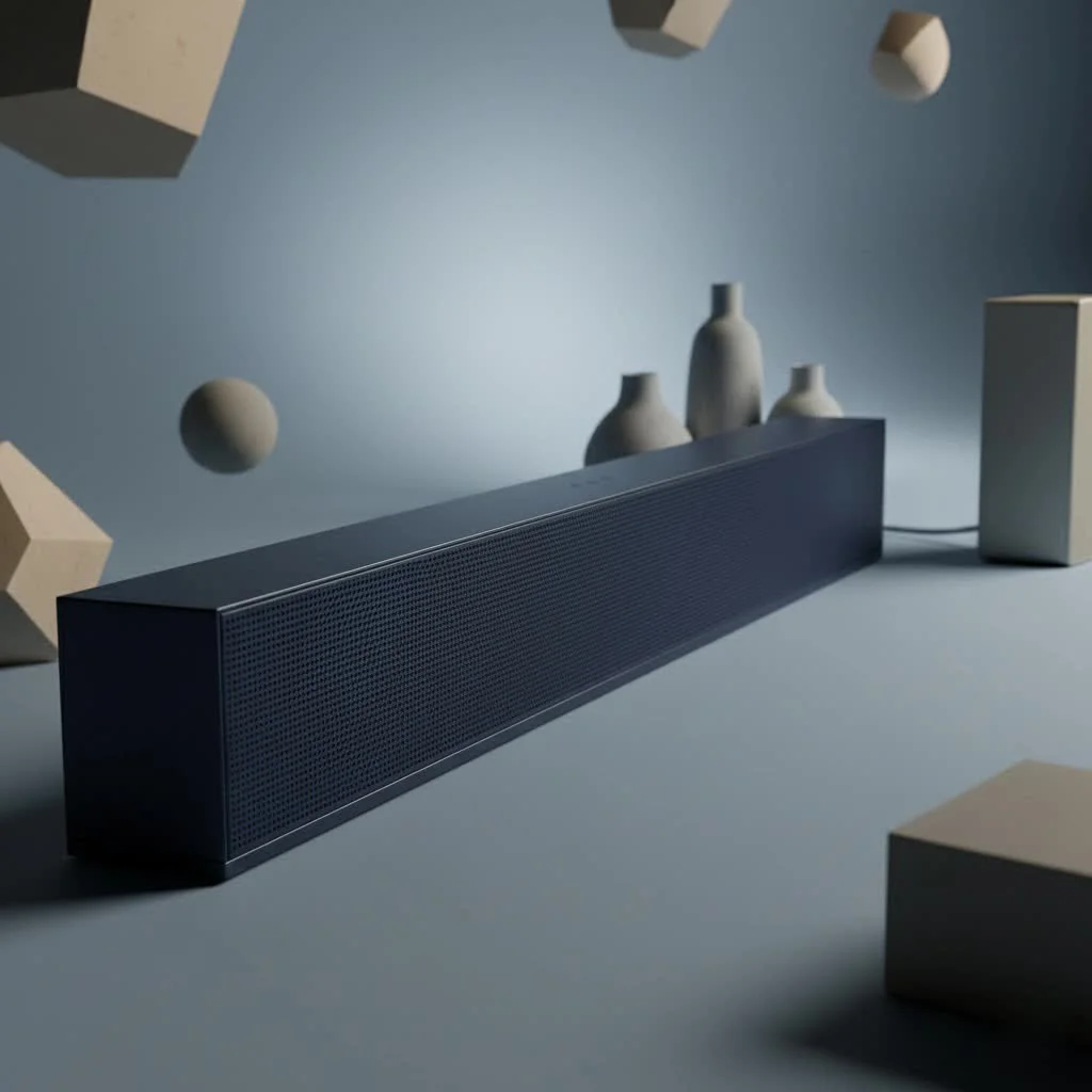 Soundbar positioned under a modern flat-screen TV